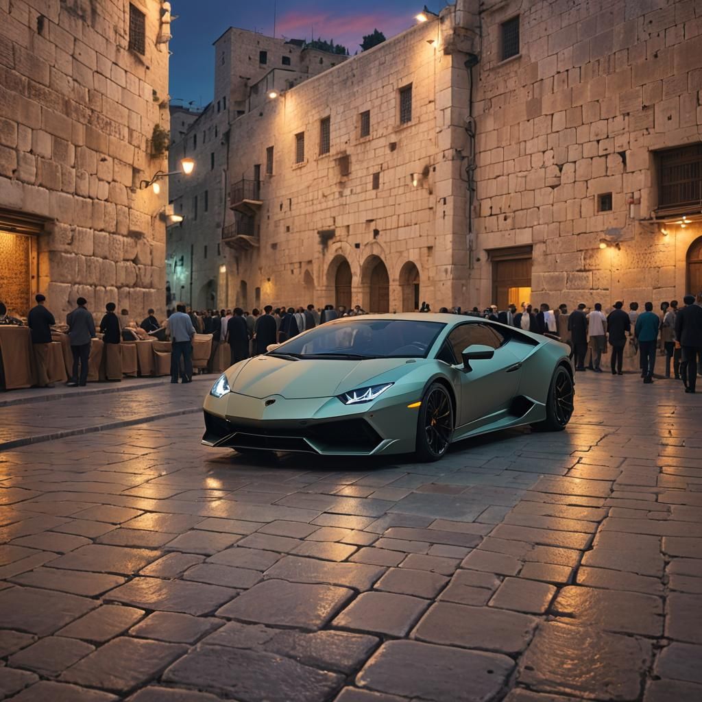 Lamborghini Car at Western Wall: Sci-Fi Art
