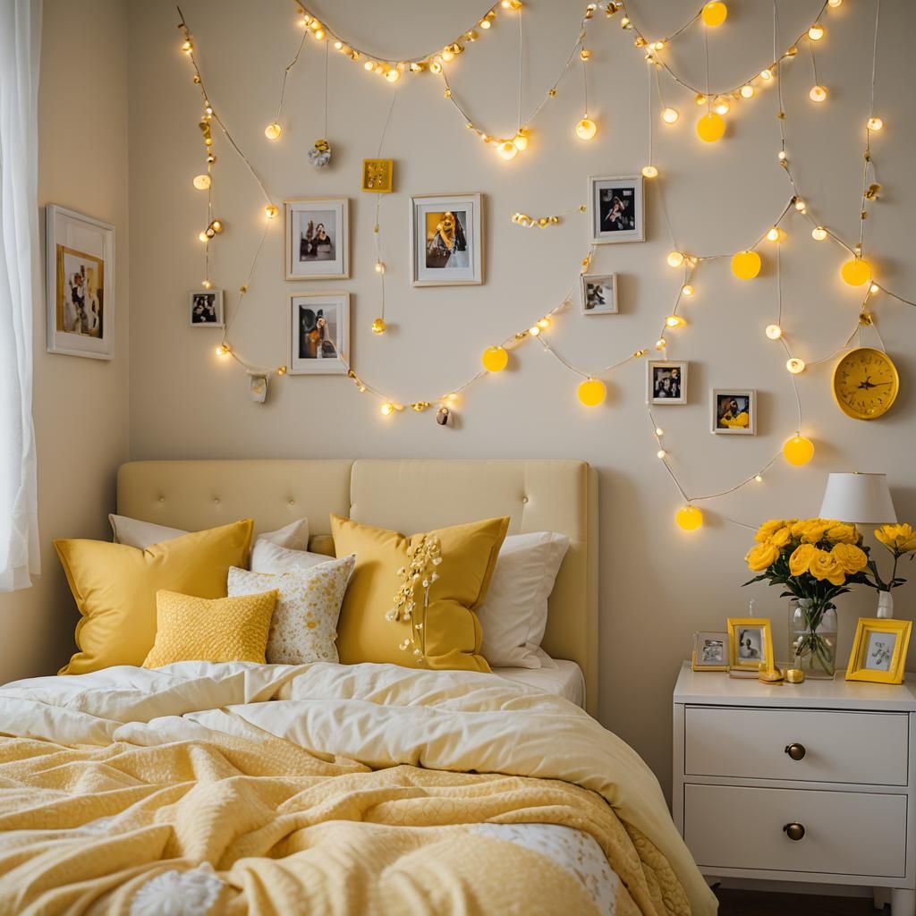 A yellow girly bedroom
