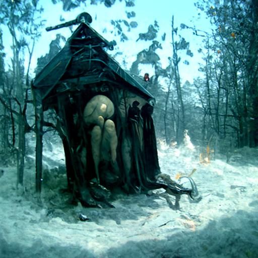 The witches house on legs in the forest