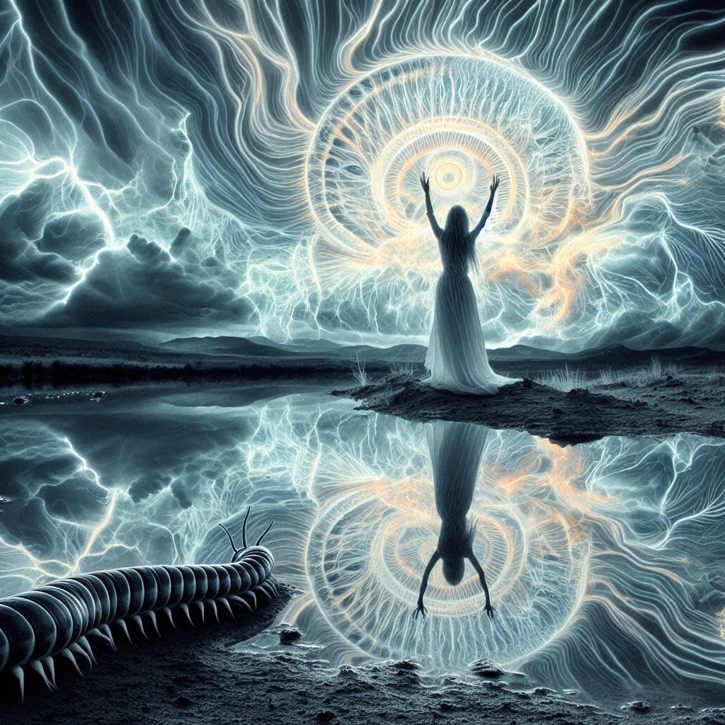 mother nature with no legs and with a hundred legs, with sto...