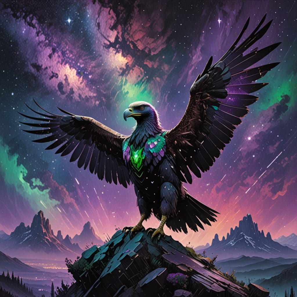 Mighty Gem Raptor - Glowing Amethyst Vulture Under the Milky...