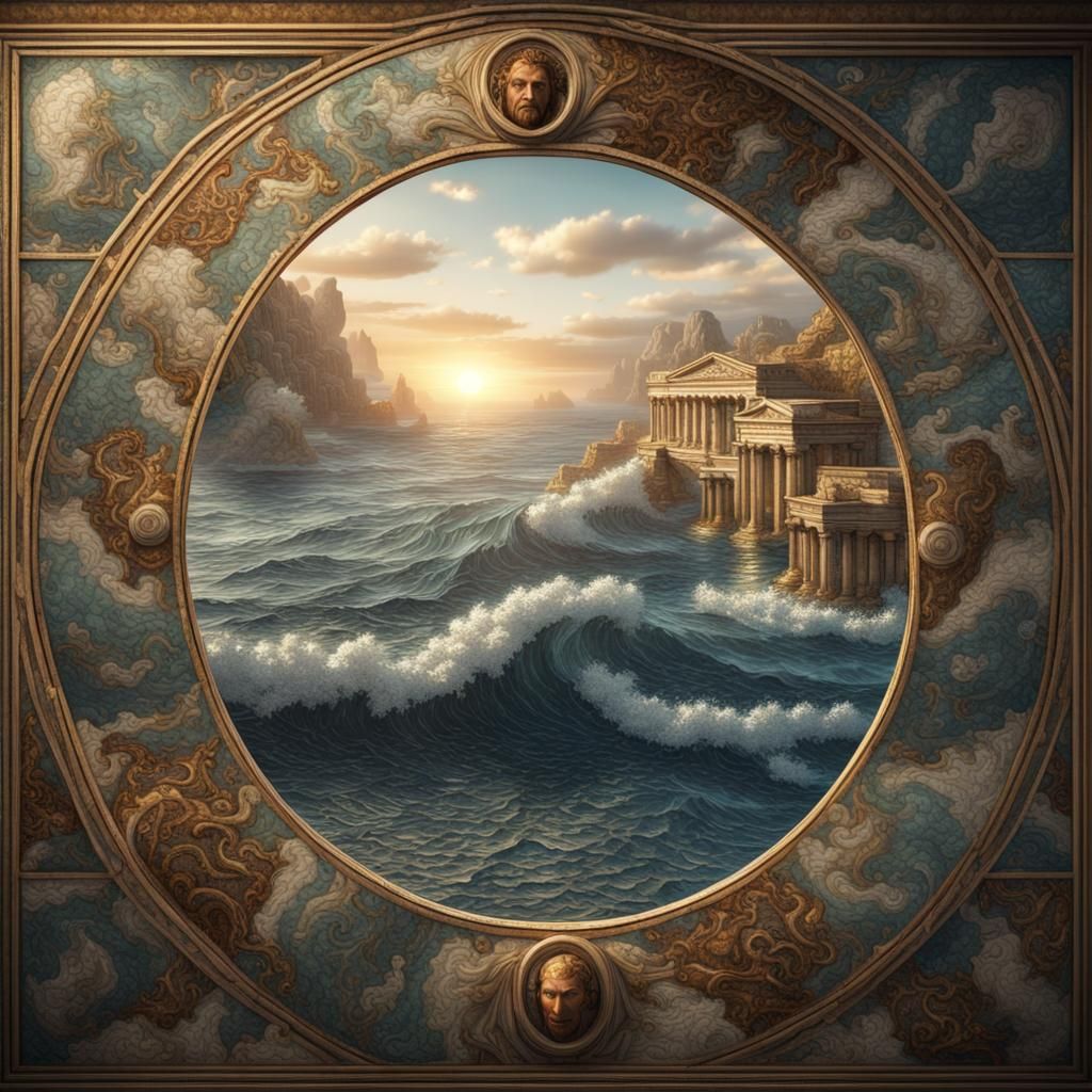 beautiful antique roman mosaic of the ocean
