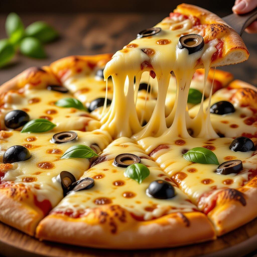 Melted Cheese Pizza Close-Up Food Photography