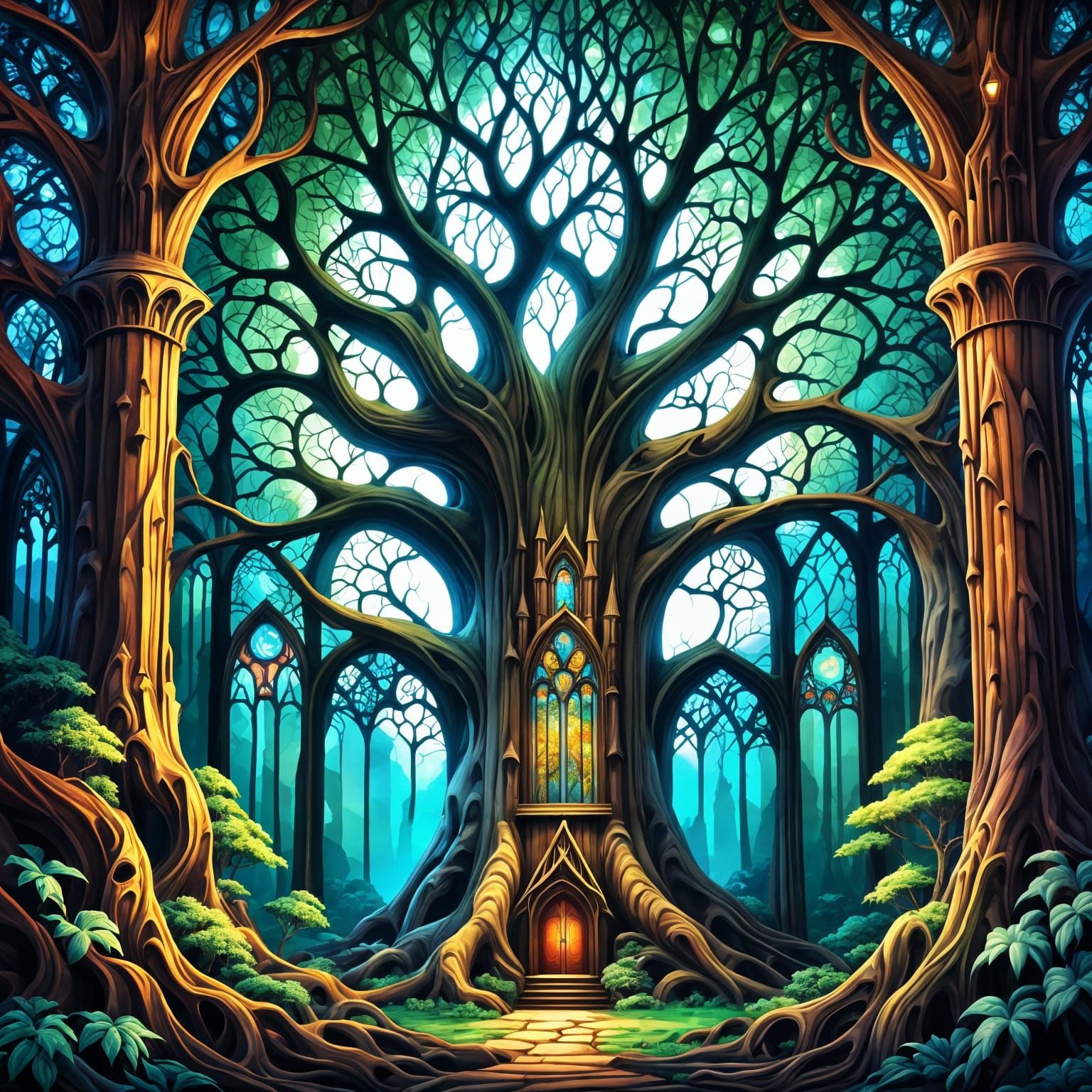 Majestic Treehouse Cathedral in Whimsical Forest