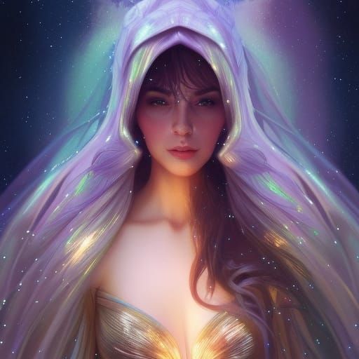 Elven Woman in Iridescent Dress, Hyperdetailed Portrait