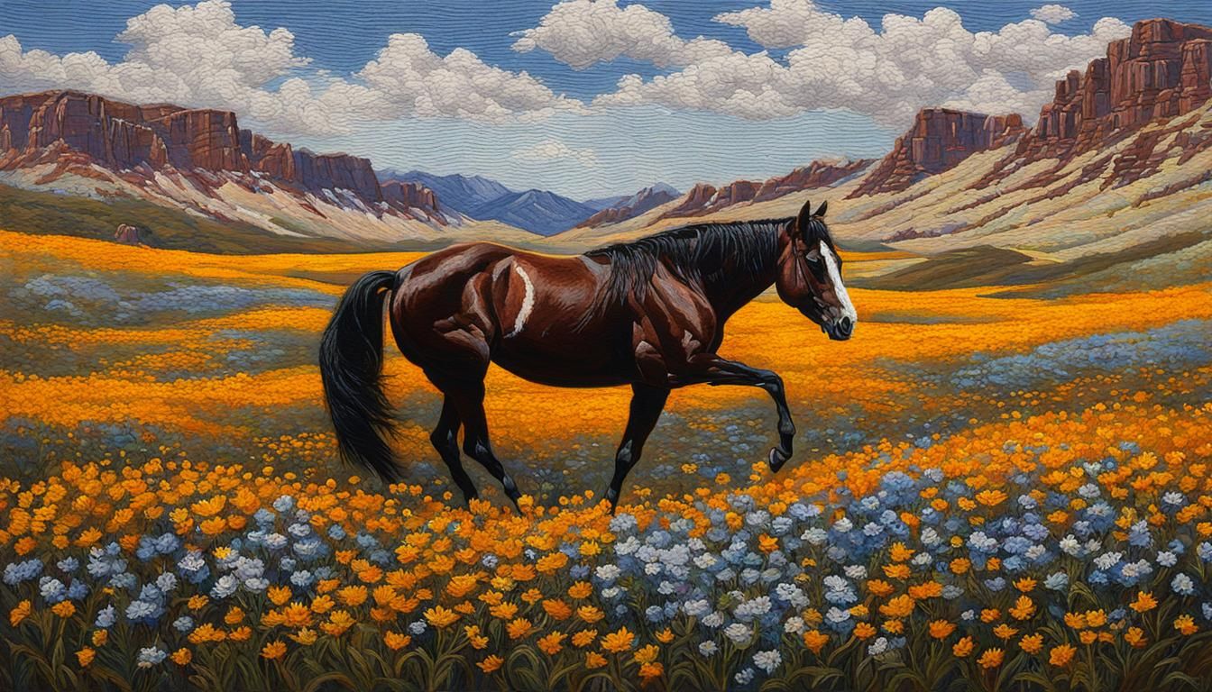 wildflower embroidered horse
