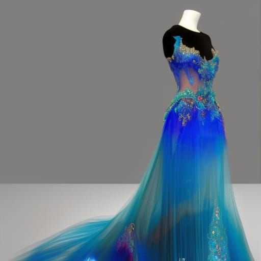 Ethereal Cobalt Blue Met Gala Dress With Electric Blue Accents& Blue 