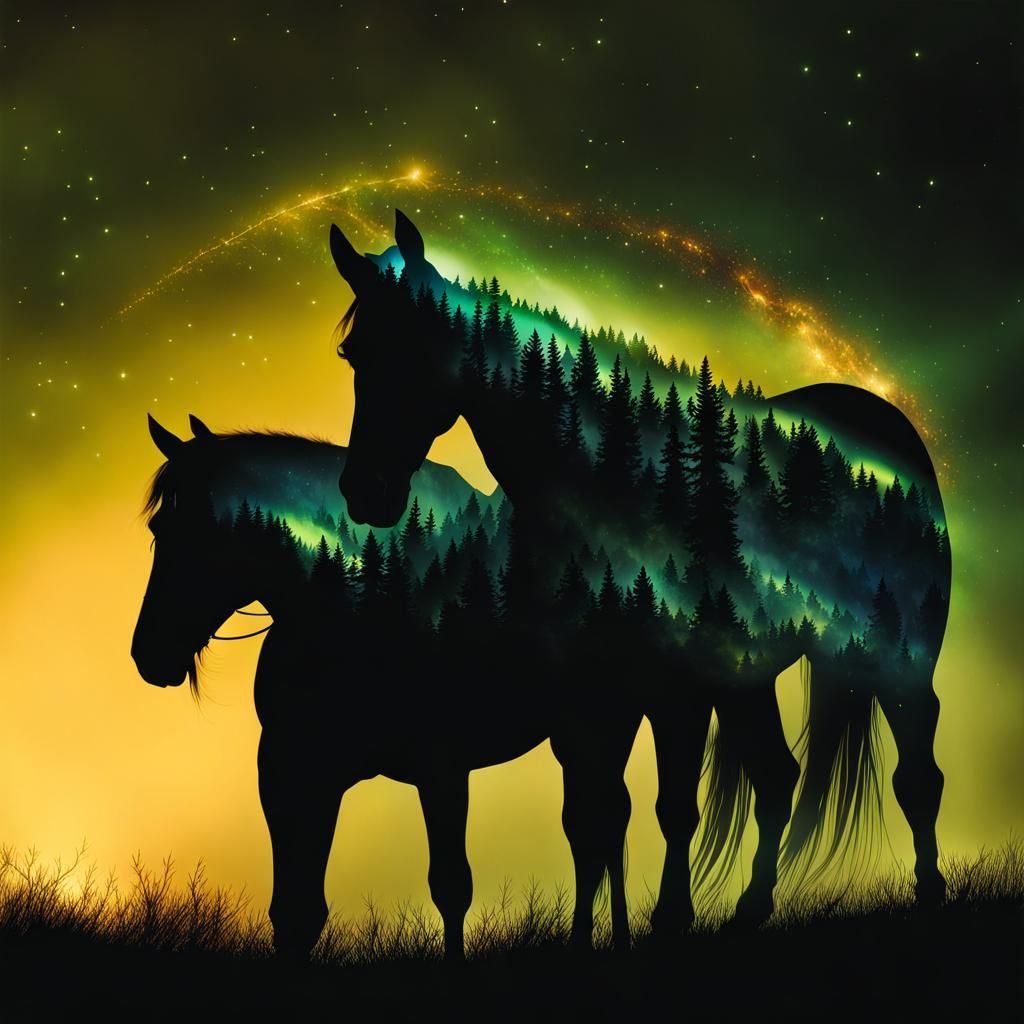 Green & Gold Horses  by @The Forest Witch