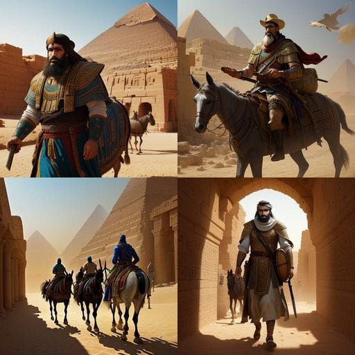 Jewish Man Departs Egypt with Sword and Horse Laden with Ric...