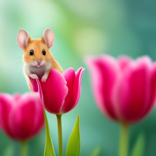 Cute mouse in a tulip  by @RubySkube