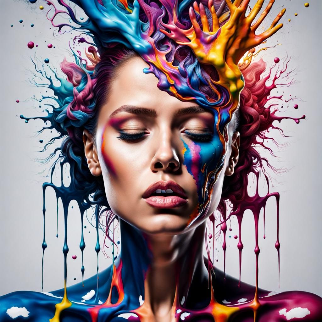 Colorful Liquifaction in Ink splatters of a woman's whole body by the ...