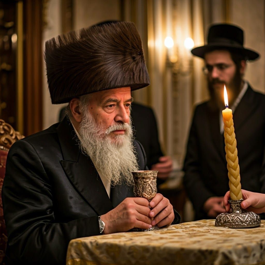 A Hasidic Rebbe Leads the Havdalah Ceremony in Elegant Attir...