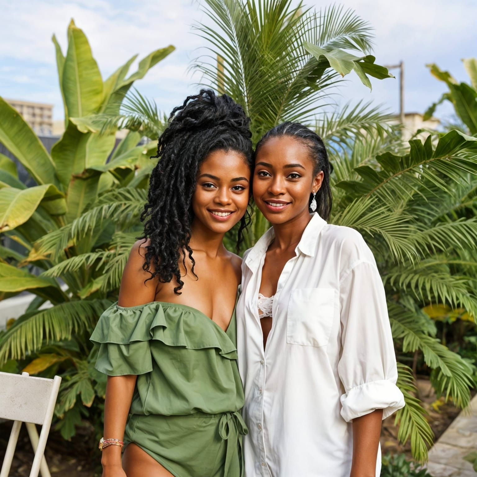 Two Women in Swimwear at a Tropical Beach