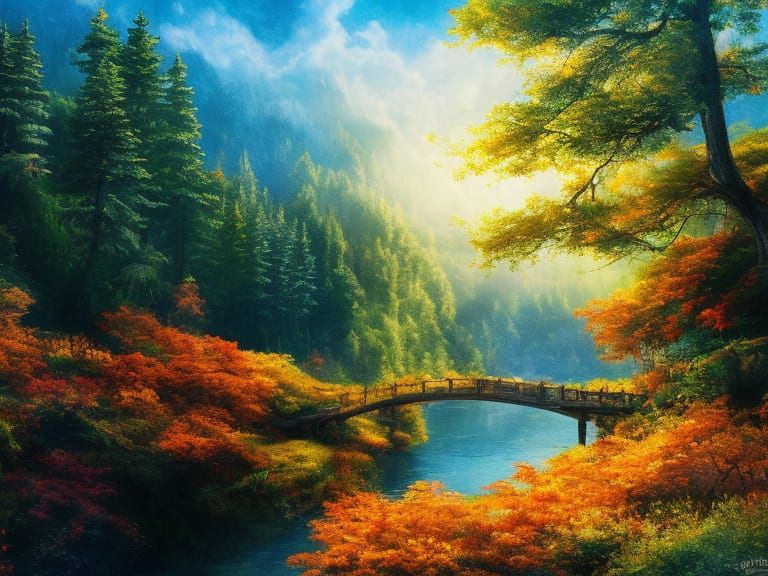 Hyper-Realistic Forest Landscape in Vibrant Black and Red