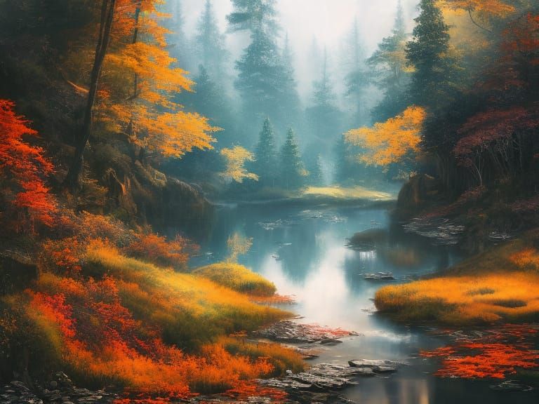 Detailed Forestscape: Digital Art Inspired by Studio Ghibli