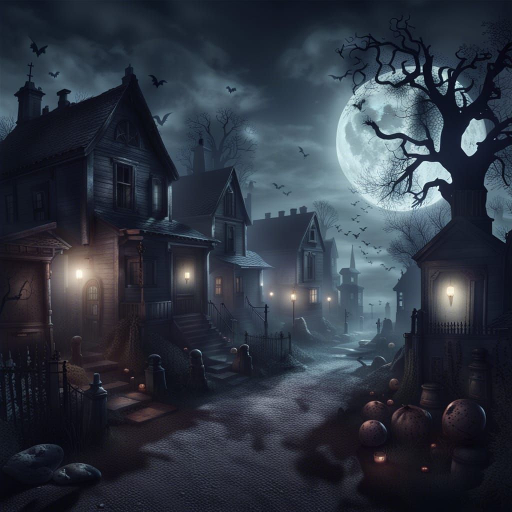 HYPERDETAILED A CREEPY VILLAGE TOWN LOTS OF SPOOKY FOG COVERED CREEPY ...