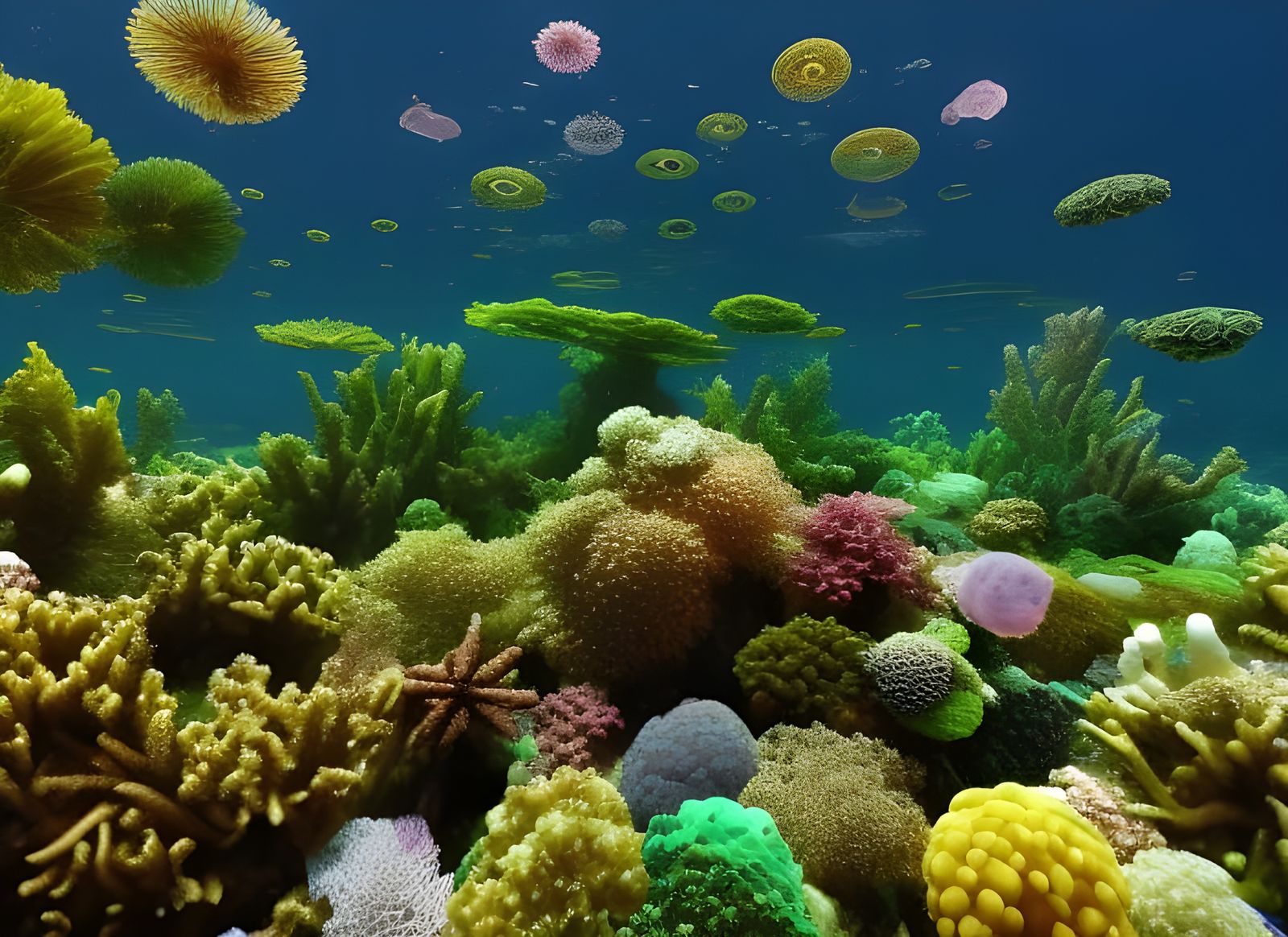 underwater microbes and fungi, seaweed; mandelbulb3D, quilling