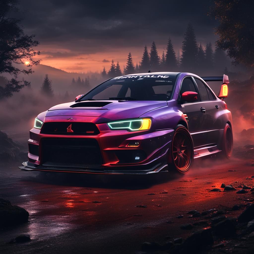 Lancer evo custom fog  night Portland