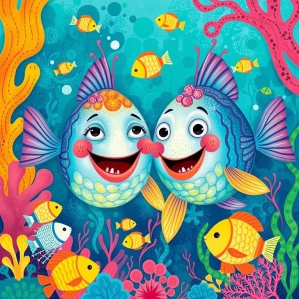 Whimsical Fish Friends in Vibrant Underwater Scene
