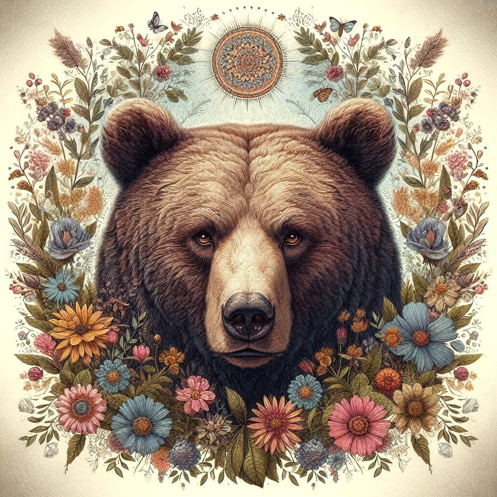 Bear with Flora arthro boho style