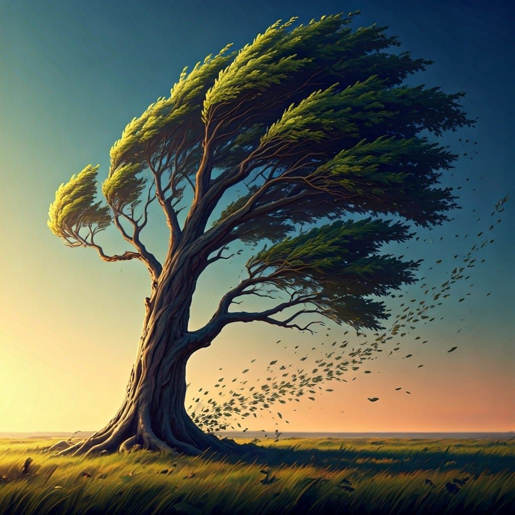 the wind bends tree branches and leaves fly  by @Mila K
