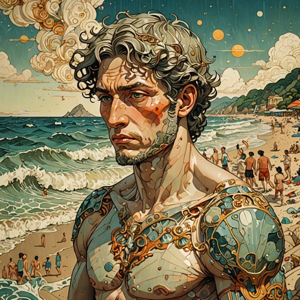 David at the Beach: A Victo Ngai-Inspired Painting