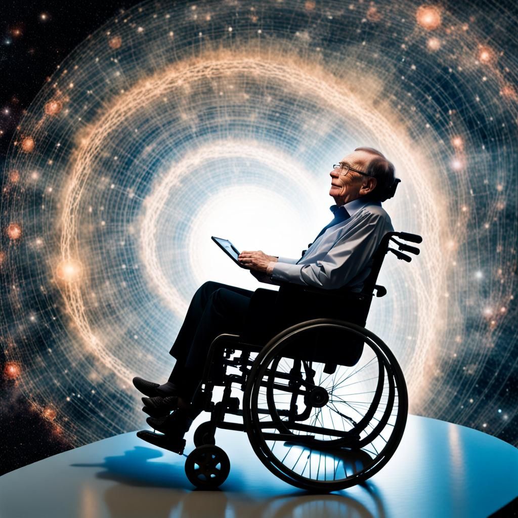 Stephen Hawkins in his wheelchair double exposure, Stephen Hawkins' mind unravelling the mysteries of ...  by @Drac_Rosenberg
