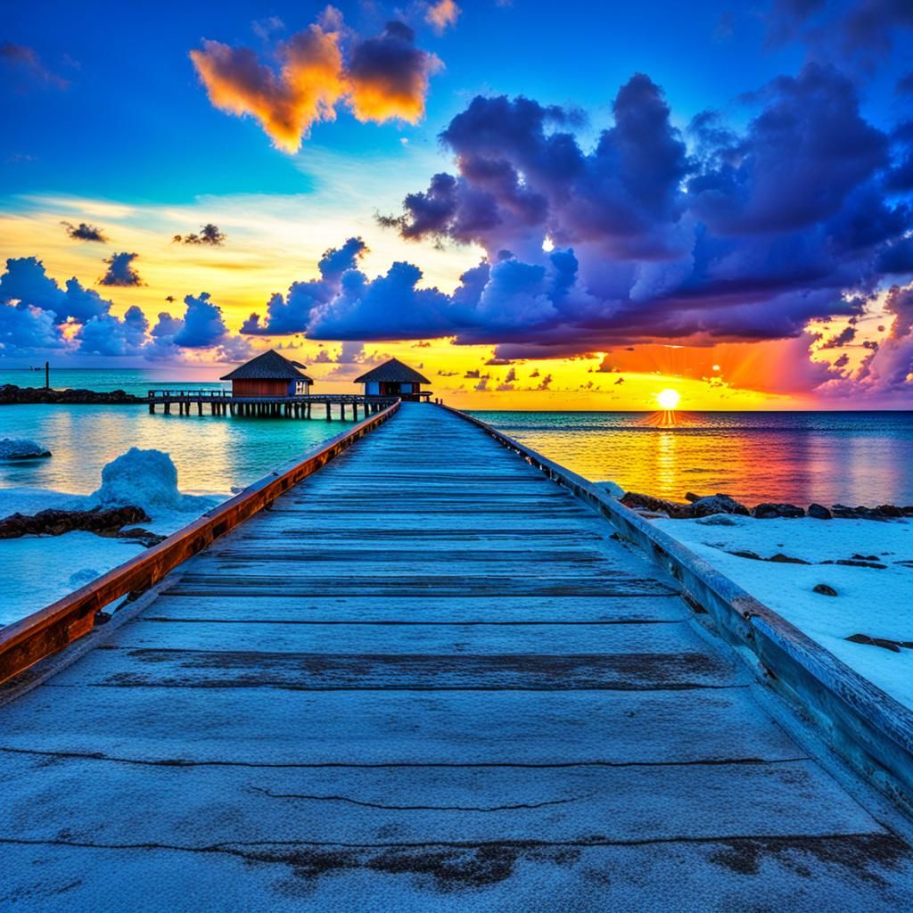 increíble paisaje de playa. Hermosa vista de la puesta de sol en las Maldivas. Horizonte coloridas nubes ...  by @jeoking