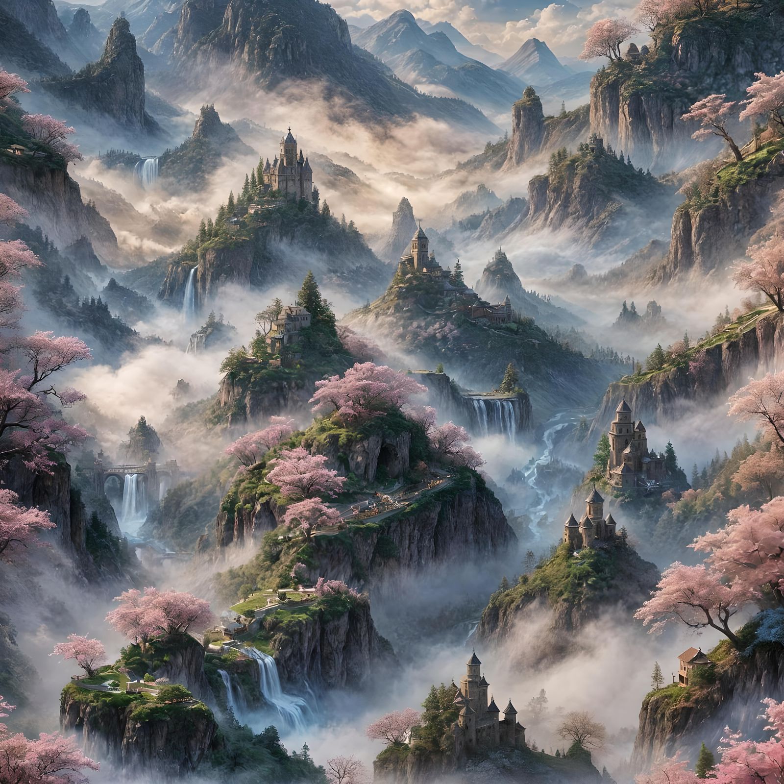 כפר ציורי בתוך ענן ורוד