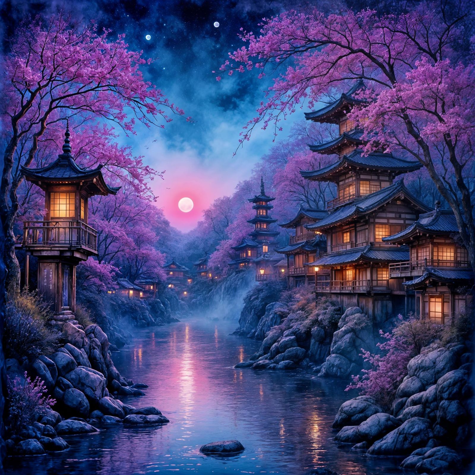 Night by the Riverside   by @Derpette