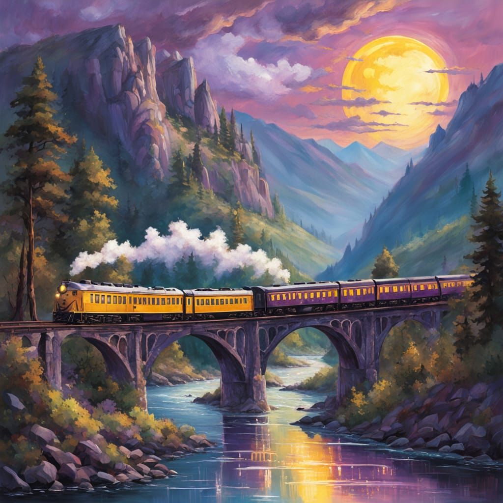 רכבת בשקיעה סגולה