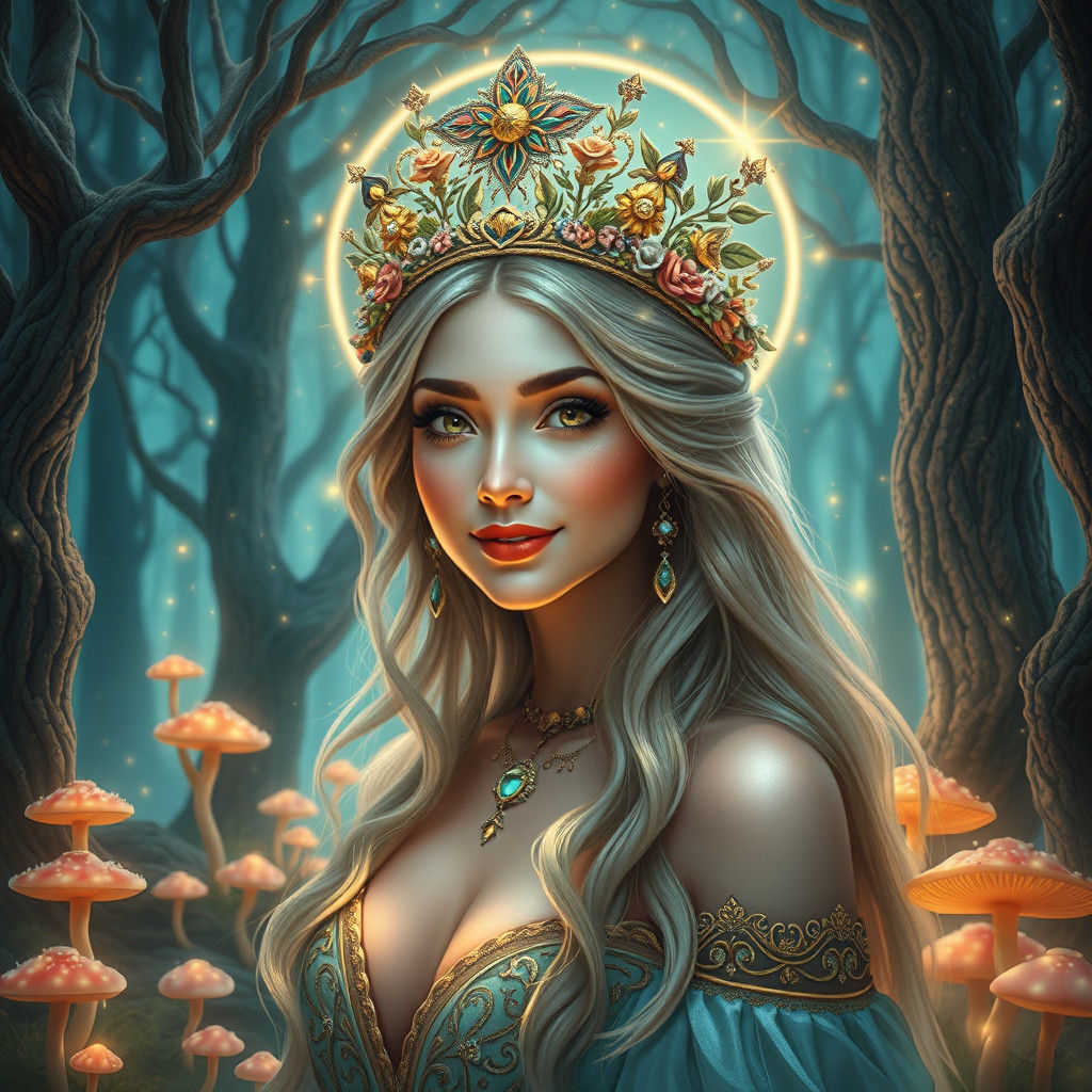 Ethereal Woman in Enchanted Forest, Hyperdetailed Fantasy Ar...