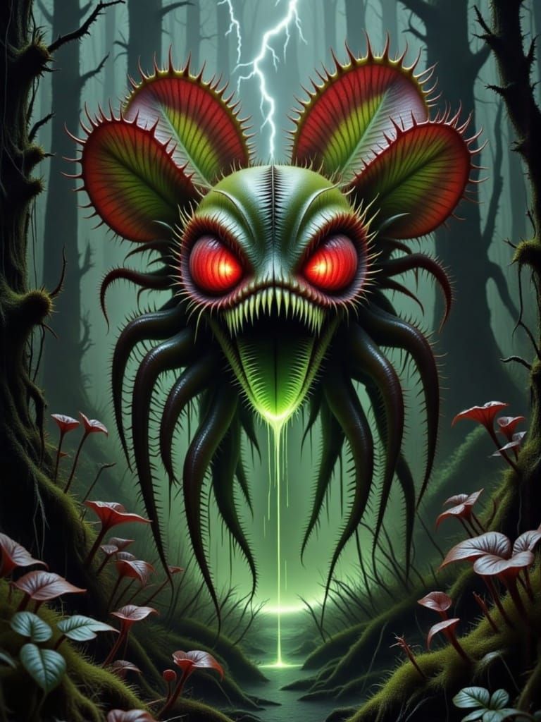 <Venus Flytrap: 2.55> <Haunted Forest: 1.9> <grotesque: 2.33> <razor-sharp: 2.0> <glowing: 2.5> <corrosive: 1.7> <menacing: 2.1> <jaws snap...
