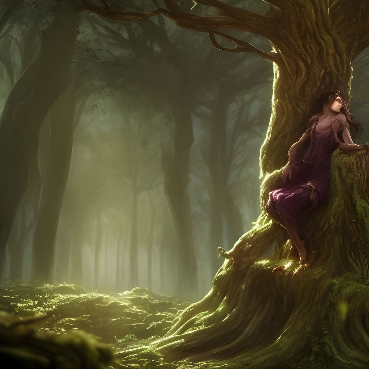 Dryad on a tree