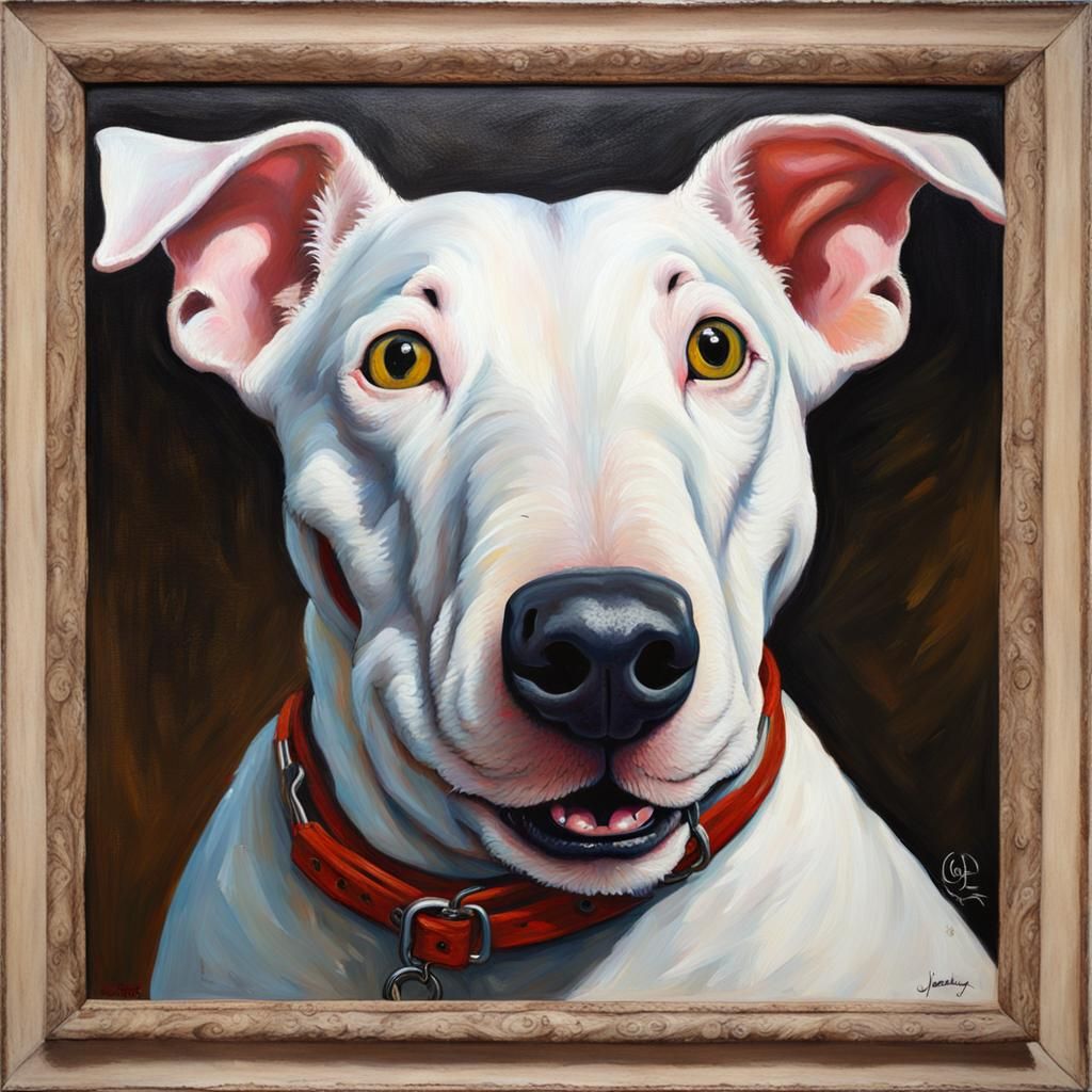 Funny Bull Terrier With Googly Eyes oil painting by James Gu...