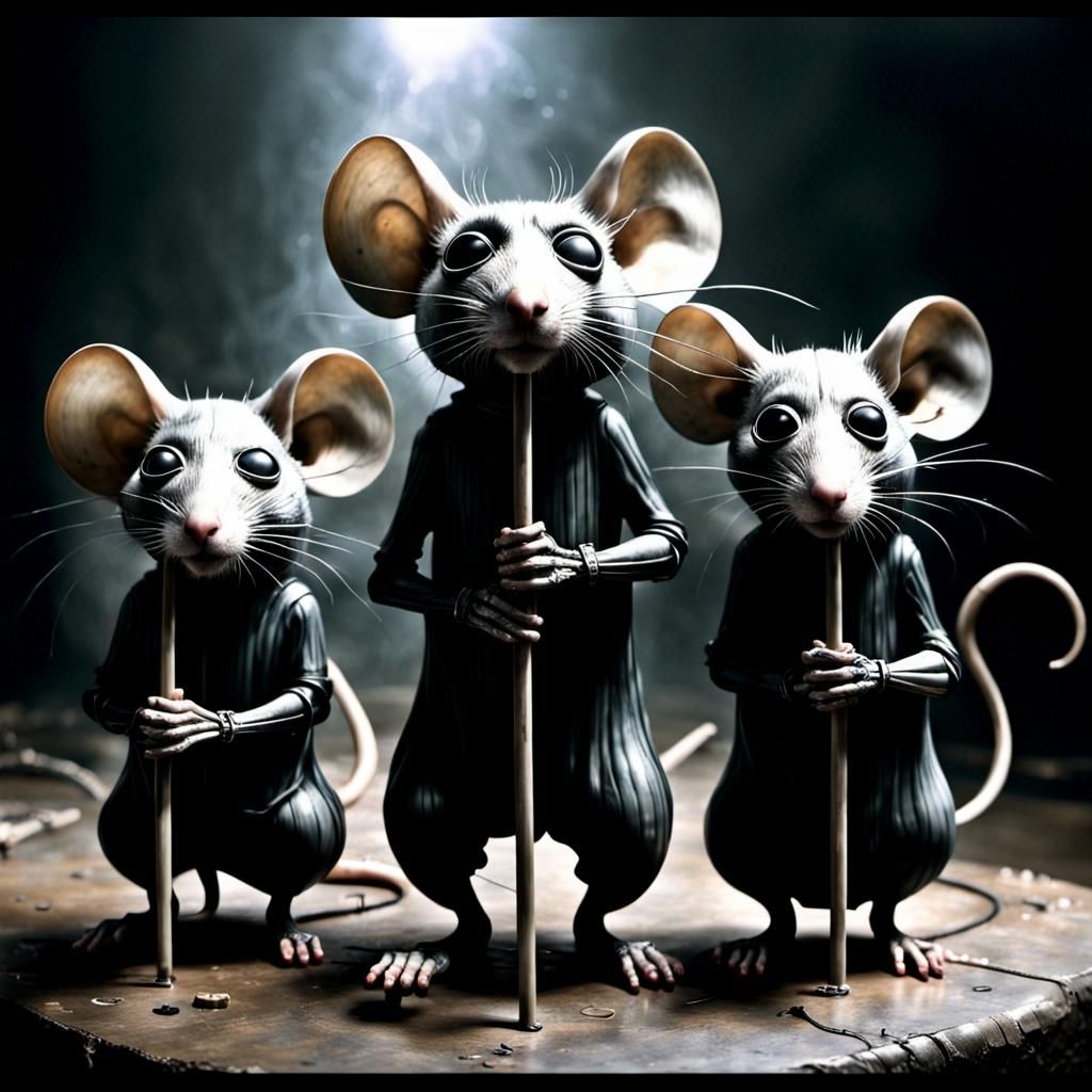 Three blind mice, full of cheer, Set off on an adventure, no fear. With ...