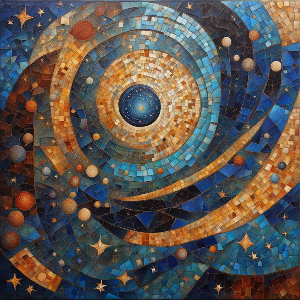 Celestial Mosaic Convergence Only stardust whispers, paintin...