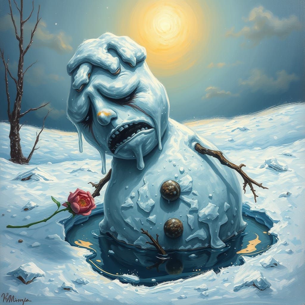 The melting snowman.  by @Skyangel