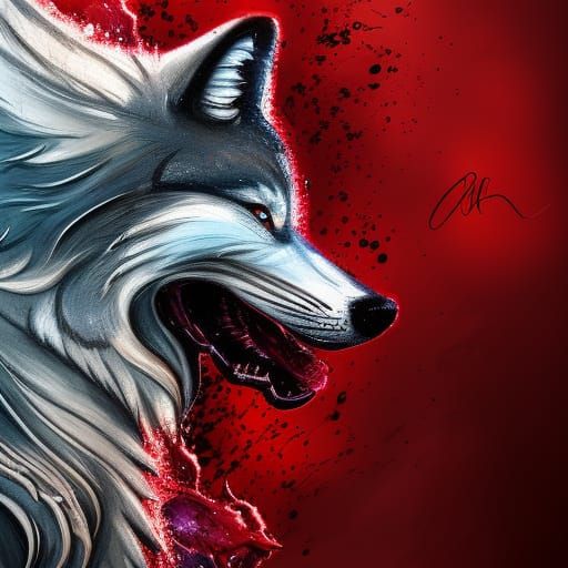 wolf swimming in blood