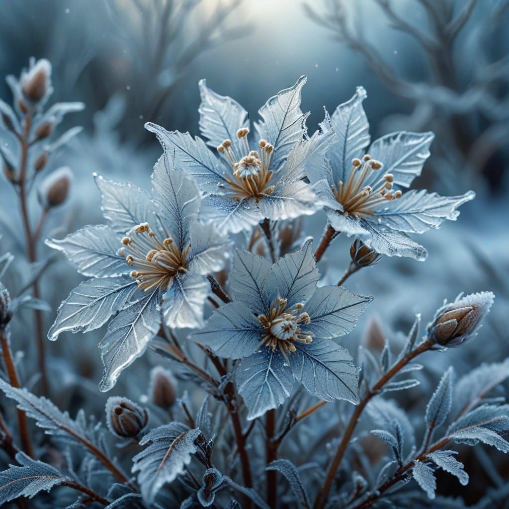 A bouquet of flowers made of ice and frost  by @Uncle Bubba