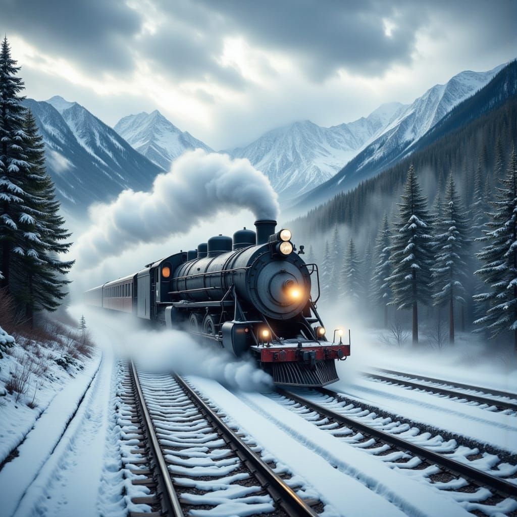 Train Chugs Through Snow