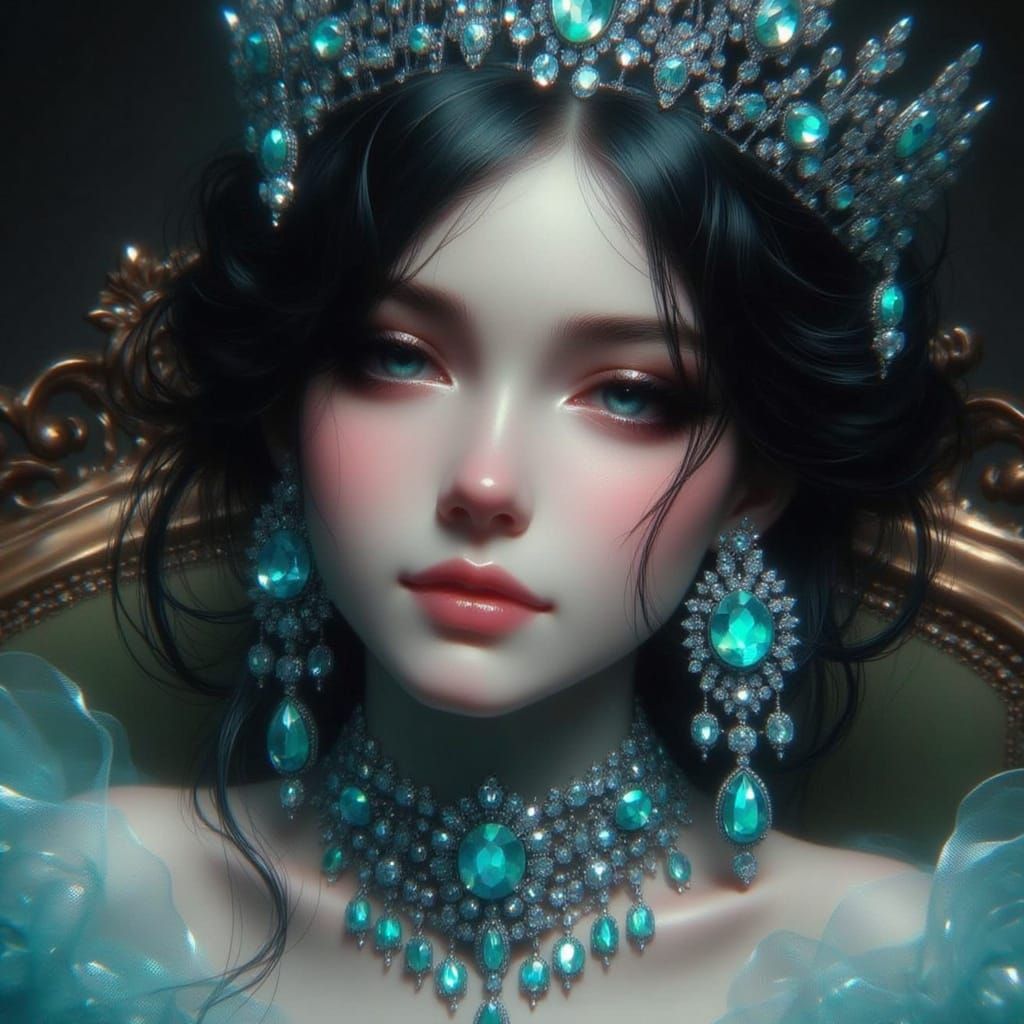 beautiful <lora:karizma:1.0> turquoise bejeweled diamonds lady