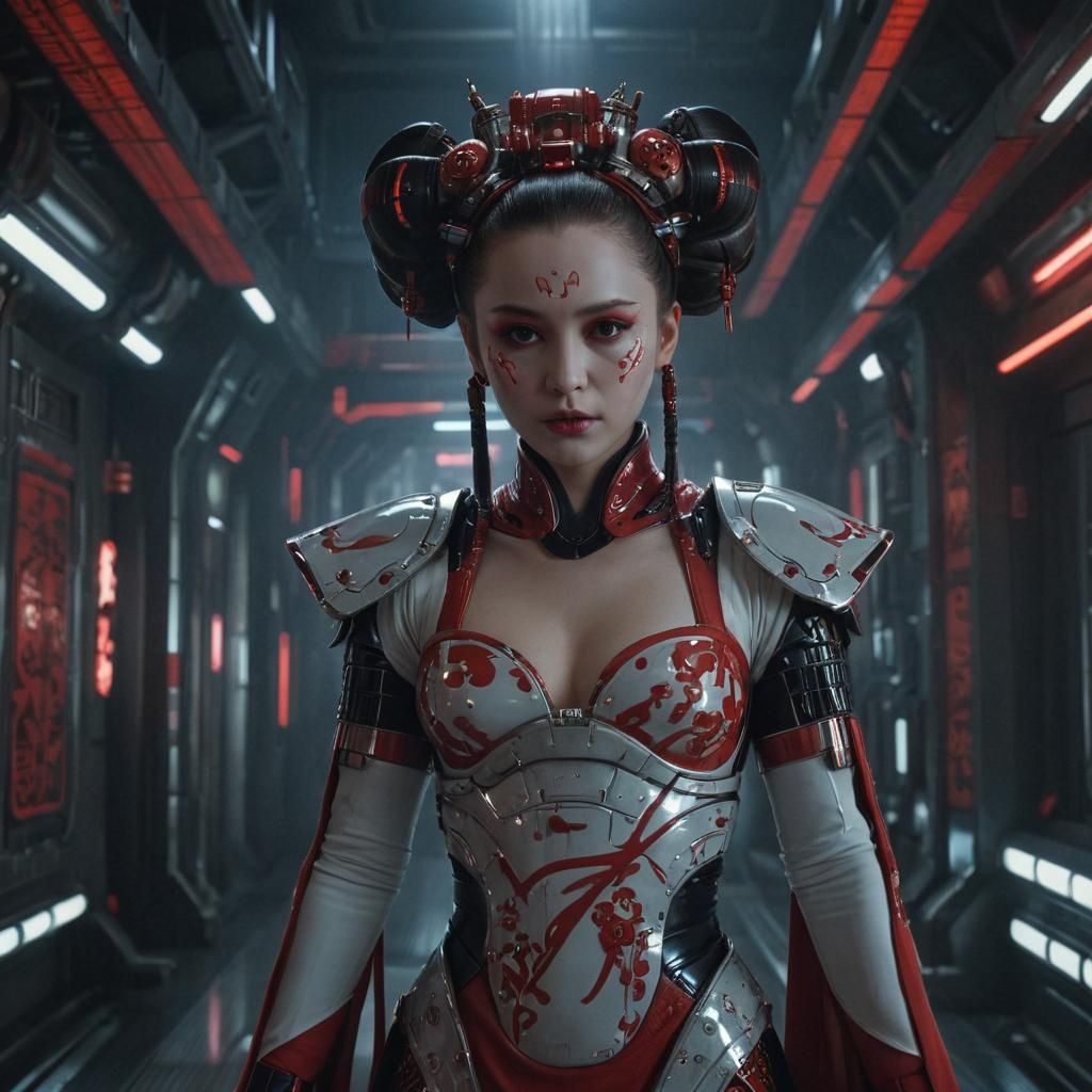 Cyberpunk Geisha Portrait in Oyari Ashito Anime Style