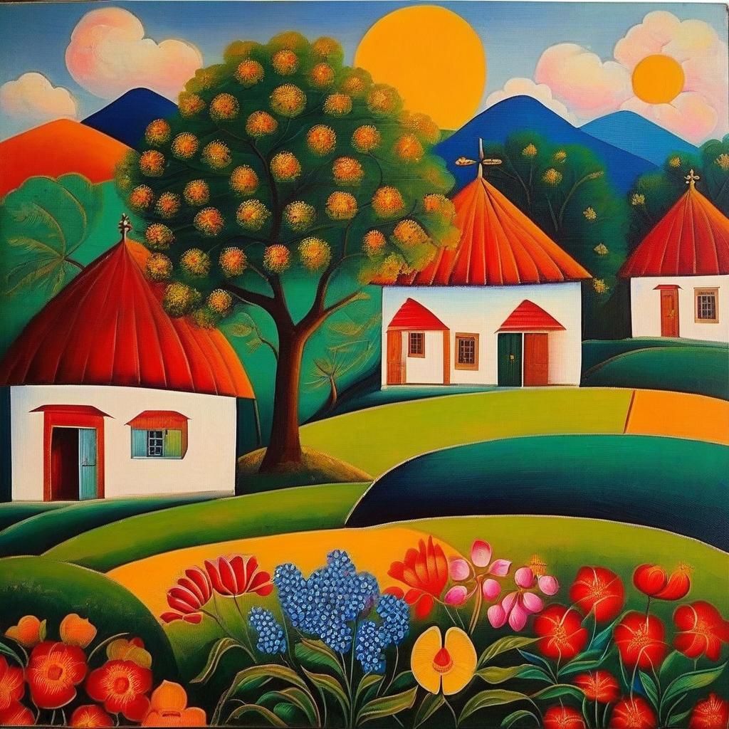 Folk Art Painting with Excellent Composition