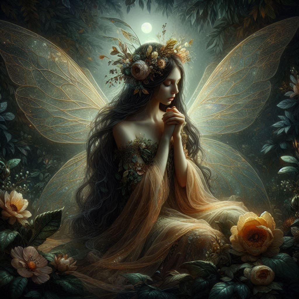 An ethereal fairy in moonlight