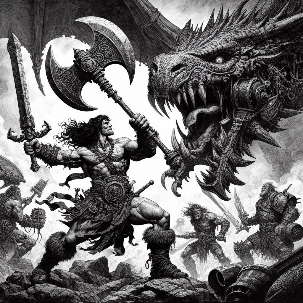 Conan vs Steampunk Dragon