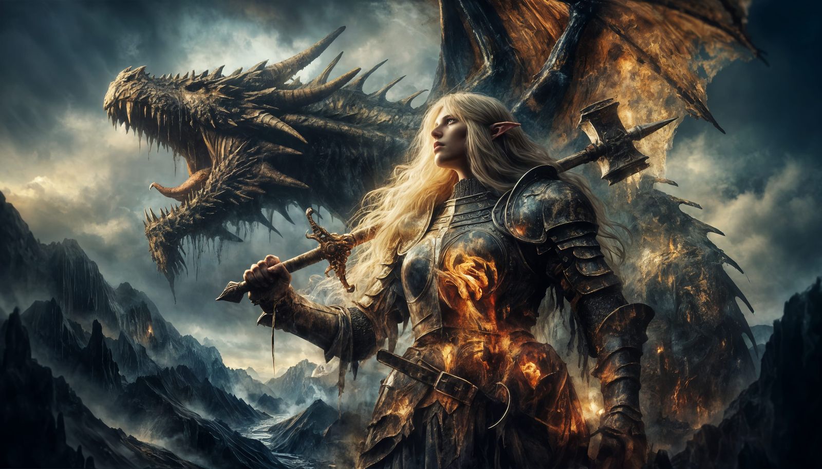 Victorious Elf in Majestic Oil Painting with Tenebrism Techn...