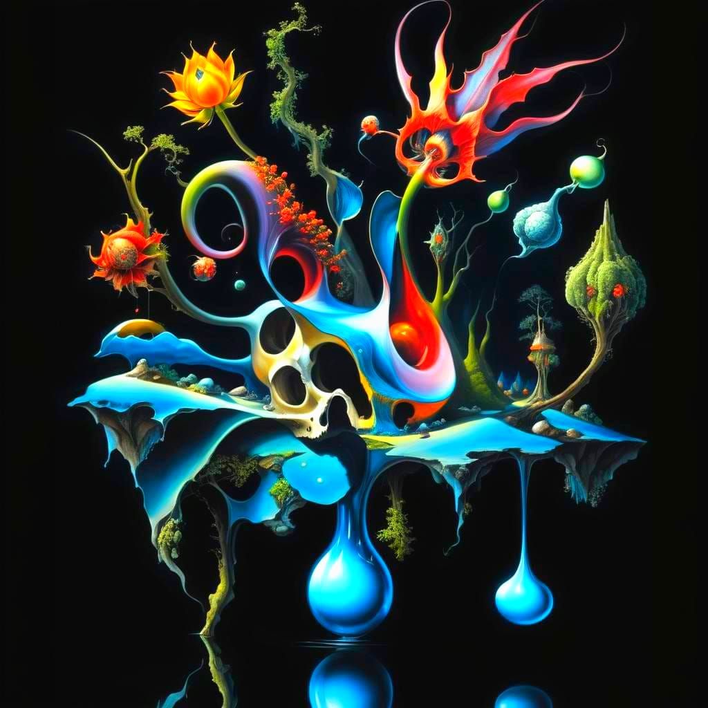 Surrealistic Dreamscape in Vibrant Triadic Hues