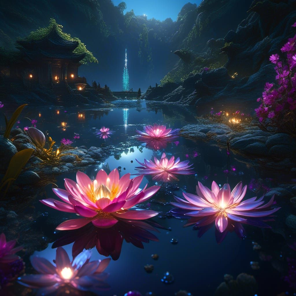 Shimmering Crystal Flower Reflecting Moonlight