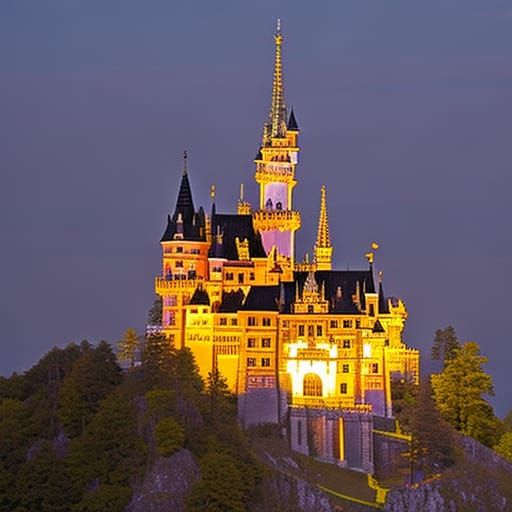 Pixelated castle at night